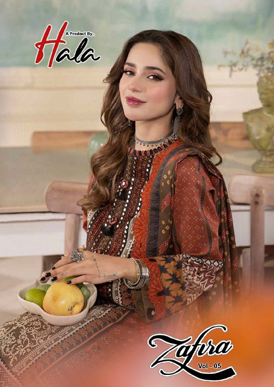 Hala Zafira Vol-5 Heavy Dupatta Wholesale Karachi Print Dress Material