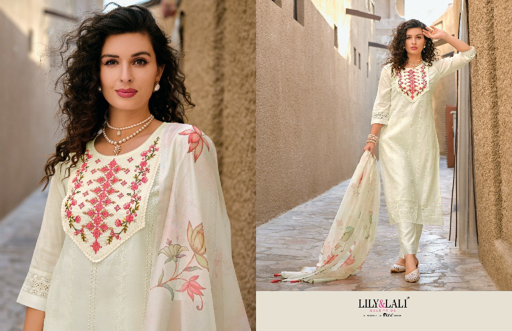 Lily And Lali White Lotus Wholesale Bored Schiffli Work And Hand Work 3 Piece Salwar Suits