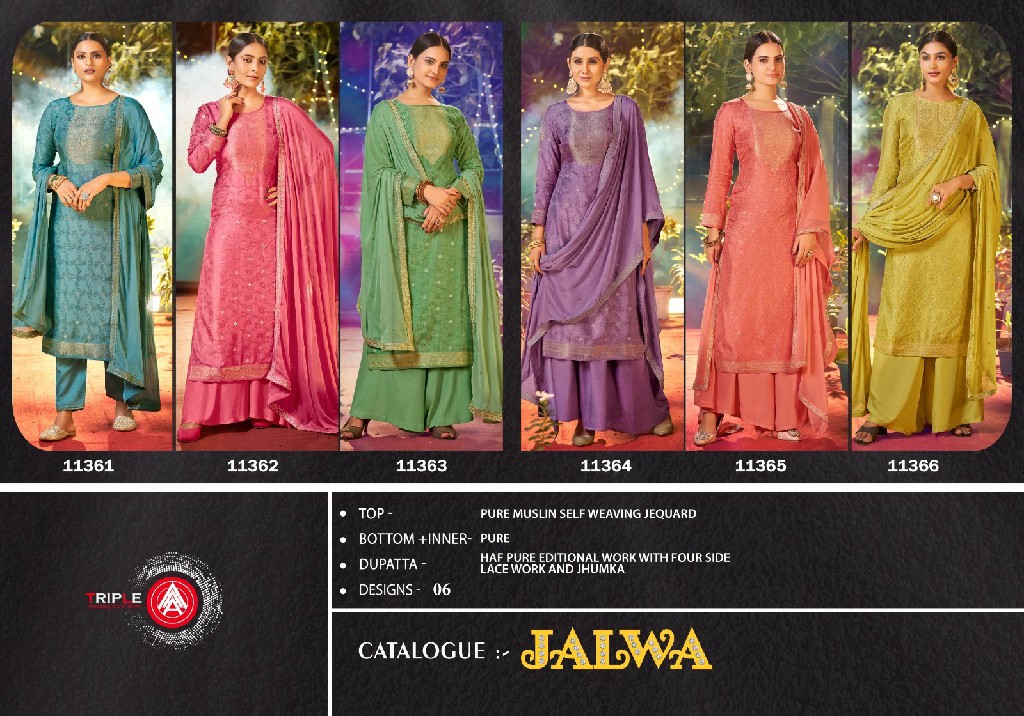 Triple AAA Jalwa Wholesale Pure Musleen Self Weaving Jacquard Dress Material