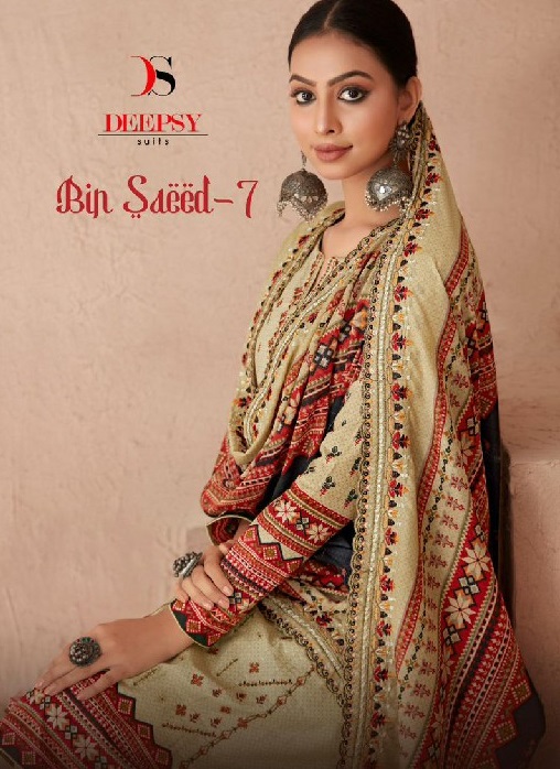 Deepsy Bin Saeed Vol-7 Wholesale Pure Cotton With Heavy Embroidery Dress Material
