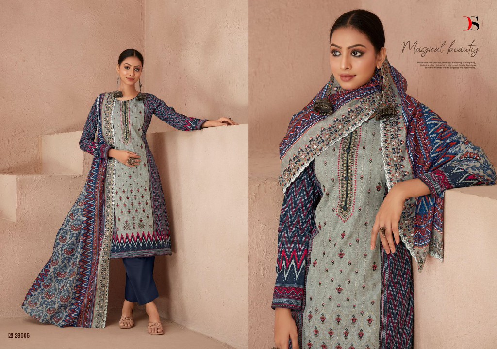 Deepsy Bin Saeed Vol-7 Wholesale Pure Cotton With Heavy Embroidery Dress Material