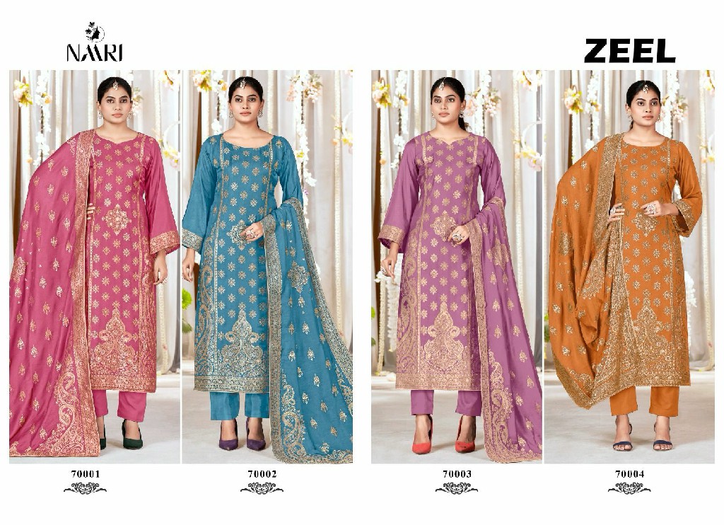Naari Zeel Wholesale Pure Muslin Jacquard With Siroski Work Dress Material