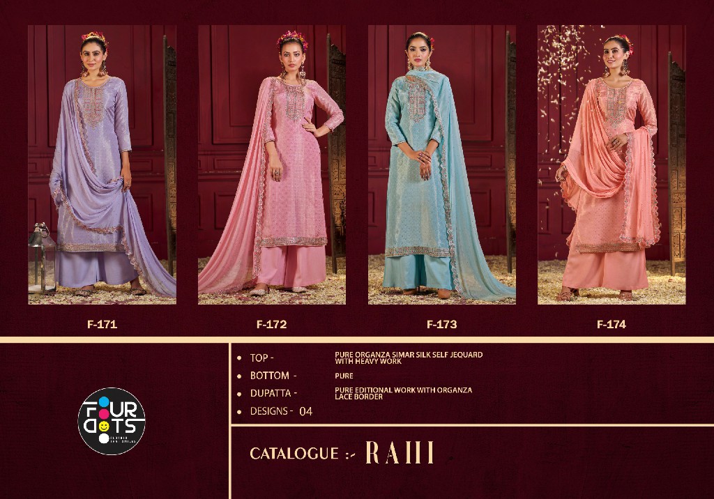 Fourdots Rahi Wholesale Pure Organza With Heavy Work Dress Material