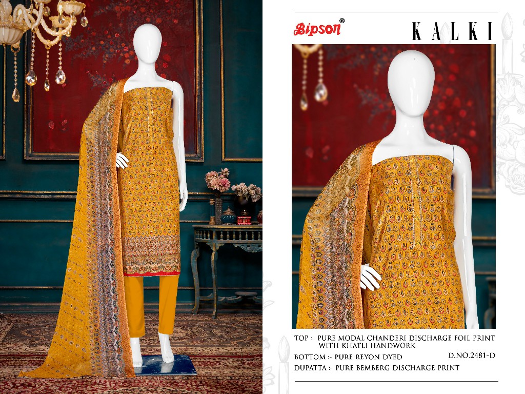 Bipson Kalki 2481 Wholesale Pure Modal Chanderi With Khatli Handwork Dress Material