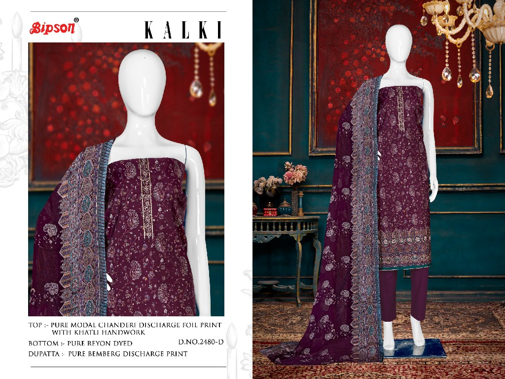 Bipson Kalki 2480 Wholesale Pure Modal Chanderi With Khatli Handwork Dress Material