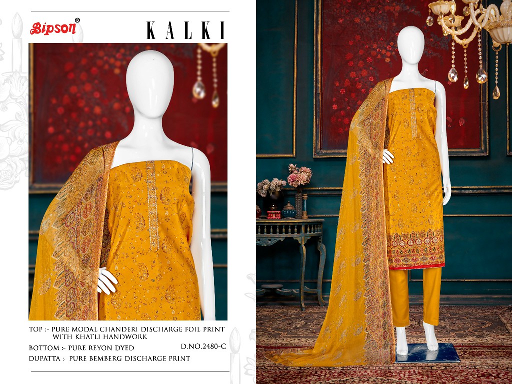 Bipson Kalki 2480 Wholesale Pure Modal Chanderi With Khatli Handwork Dress Material