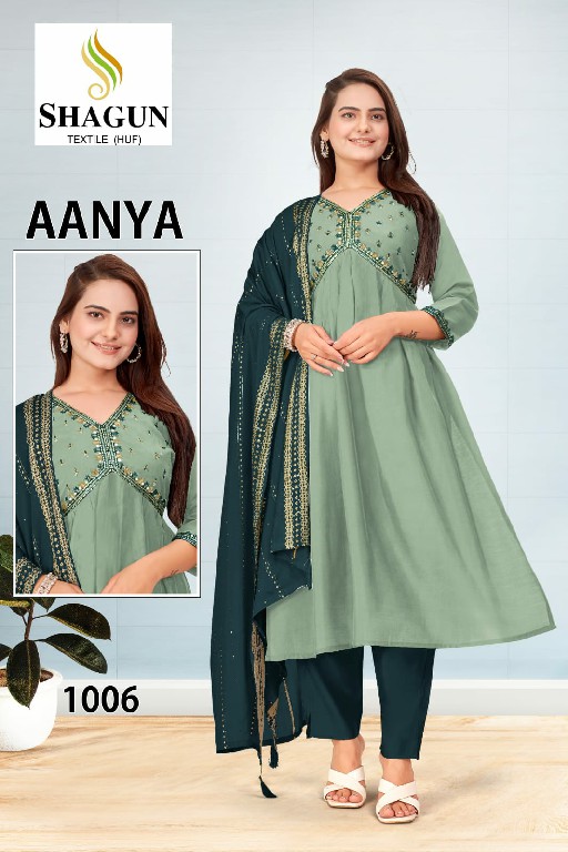 Shagun Aanya Wholesale Premium Quality Roman Silk With Embroidery Kurtis With Pant And Dupatta