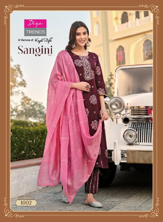 Diya Sangini Vol-1 Wholesale Straight Kurti Pant And Dupatta Catalog