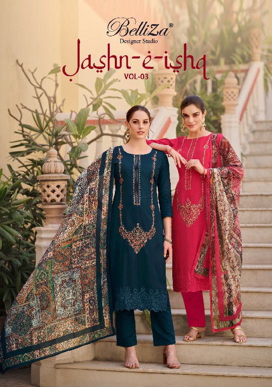 Belliza Jashn E Ishq Vol-3 Wholesale Pure Heavy Jaam With Designer Embroidery Dress Material