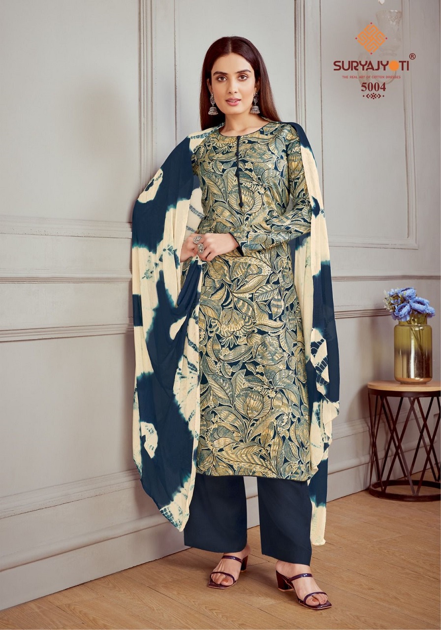 Suryajyoti Paroo Vol-5 Wholesale Pure Rayon With Foil Print Dress Material