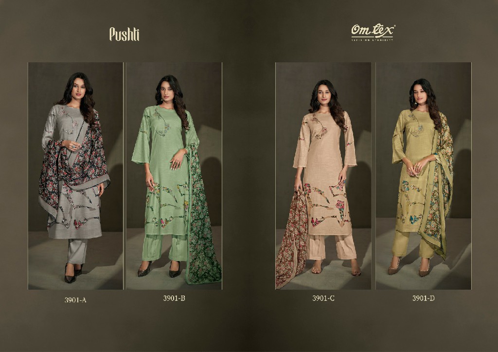 Omtex Pushti Wholesale Muslin Linen With Handwork Salwar Suits