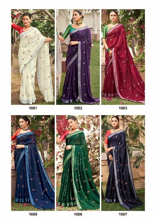 Kashvi Mallika Wholesale Pure Linen With Embroidery Work Sarees