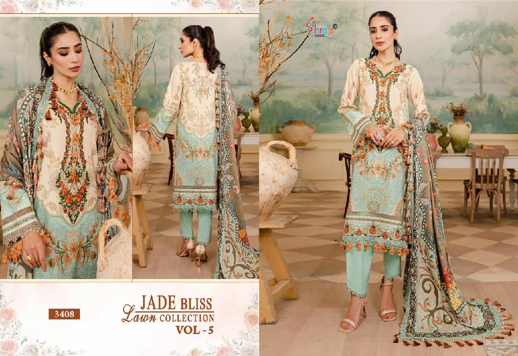 SHREE FAB JADE BLISS LAWN COLLECTION VOL 5 BEAUTIFUL PATCH WORK UNSTITCH SUIT