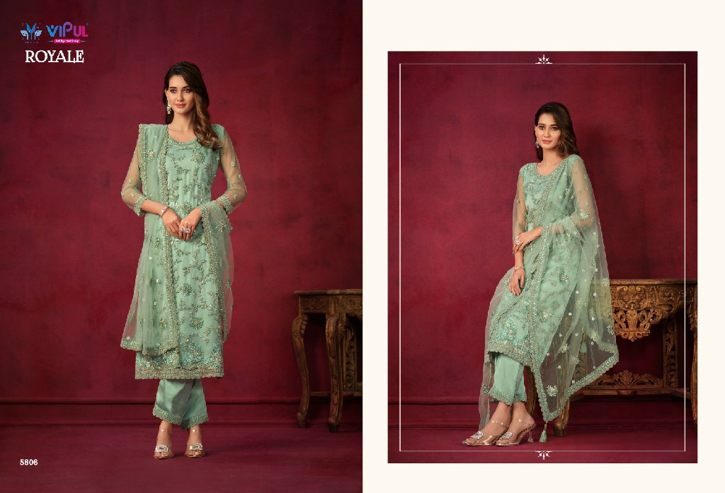 Vipul Royale Wholesale Net With Handwork Straight Salwar Suits