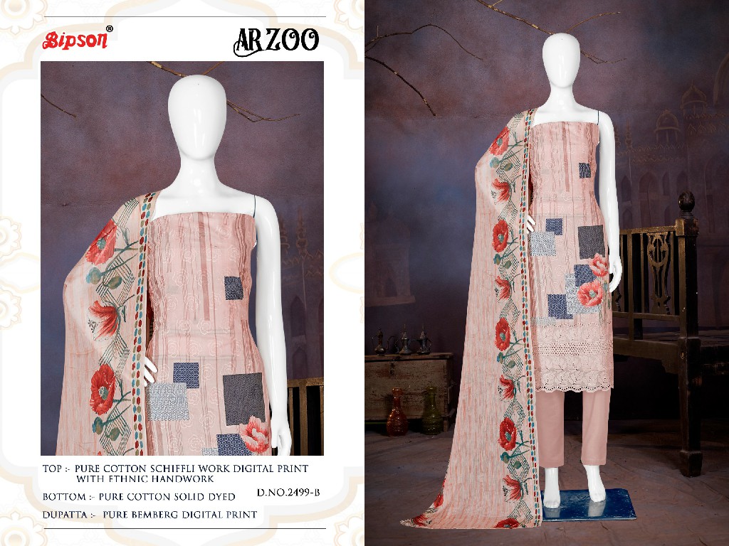 Bipson Arzoo 2499 Wholesale Pure Cotton Schiffli With Handwork Dress Material
