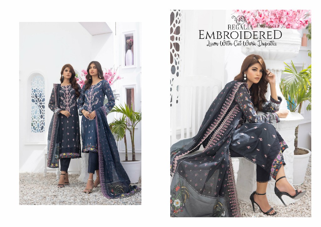 Regalia Salina Embroidered Lawn With Cut Work Dupatta Readymade Pakistani Suits