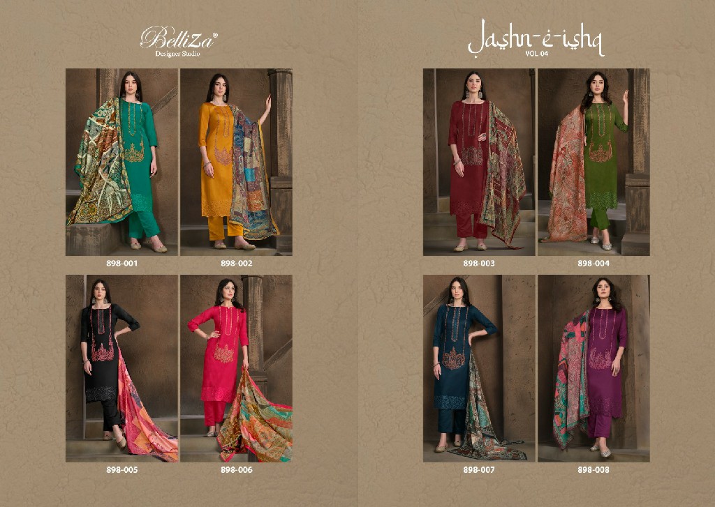 Belliza Jashn E Ishq Vol-4 Wholesale Pure Heavy Jaam With Designer Embroidery Dress Material