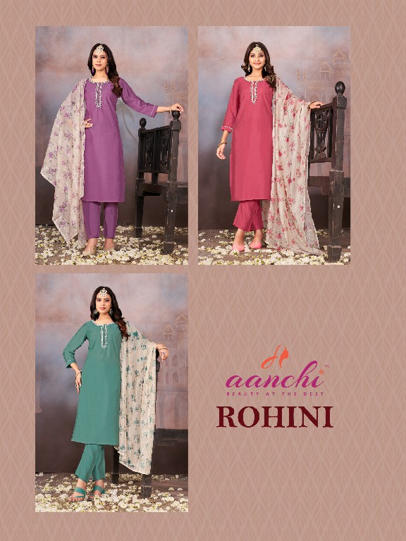 Aanchi Rohini Wholesale Roman Silk Kurti With Pant And Dupatta