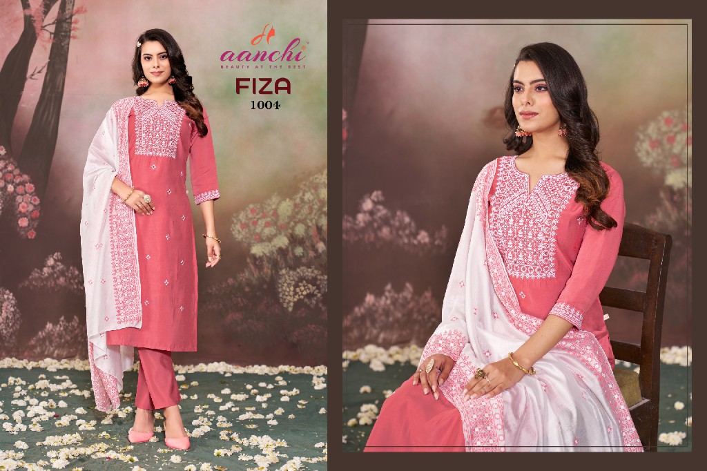 Aanchi Fiza Wholesale Roman Silk Top With Pant And Dupatta