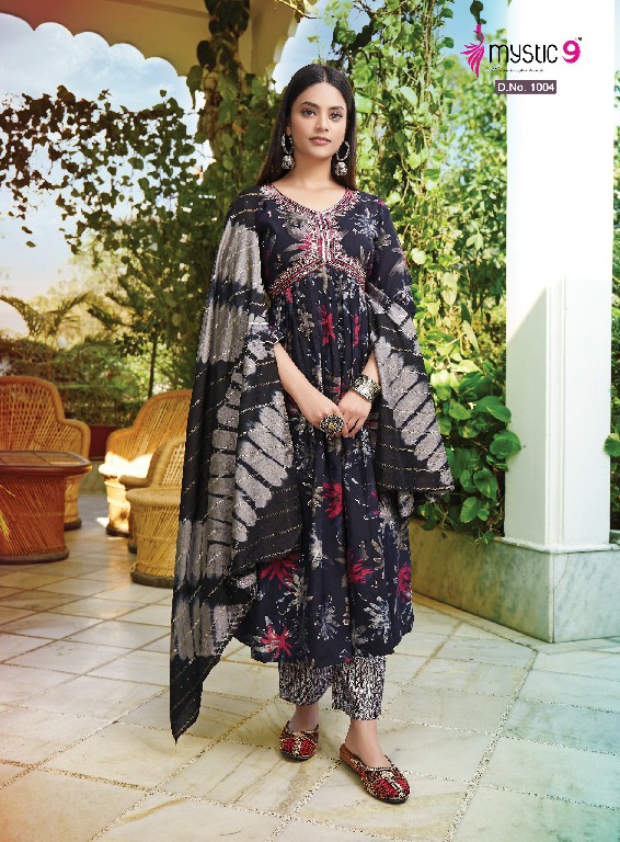 Mystic 9 Monalisa Vol-2 Roman Silk Modal With Embroidery Kurtis With Pant And Dupatta