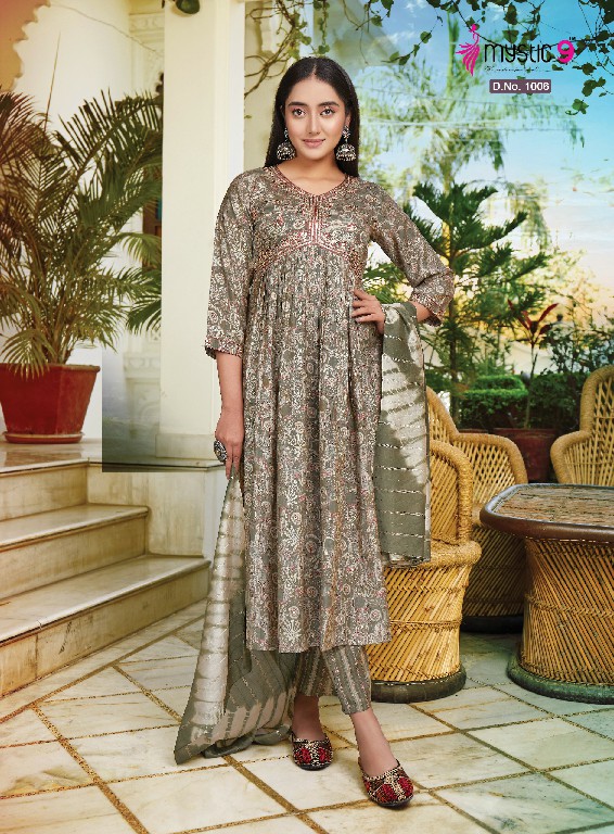 Mystic 9 Monalisa Vol-2 Roman Silk Modal With Embroidery Kurtis With Pant And Dupatta