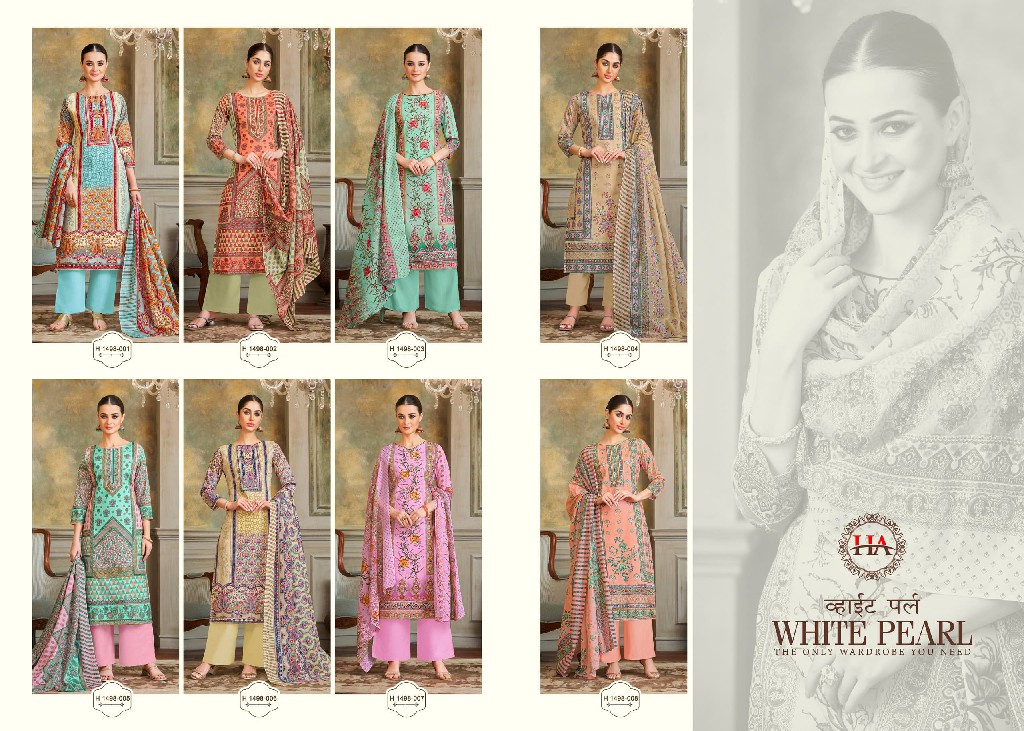 Harshit White Pearl Wholesale Pure Cambric Cotton With Swaroski Diamond Work Dress Material