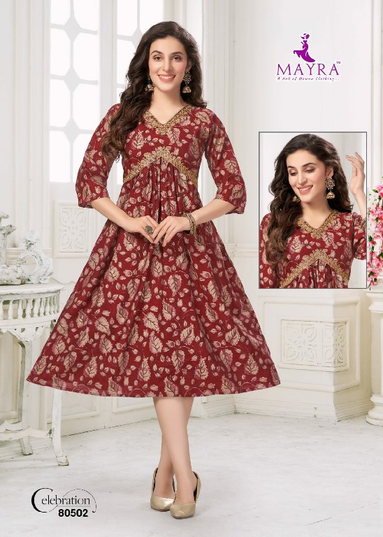 Mayra Celebration Wholesale Pure Heavy Chanderi With Neck Embroidery Kurtis