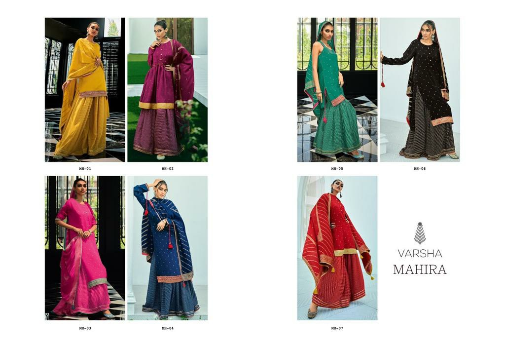 Varsha Mahira Wholesale Silk Satin Woven With Embroidery Party Wear Suits