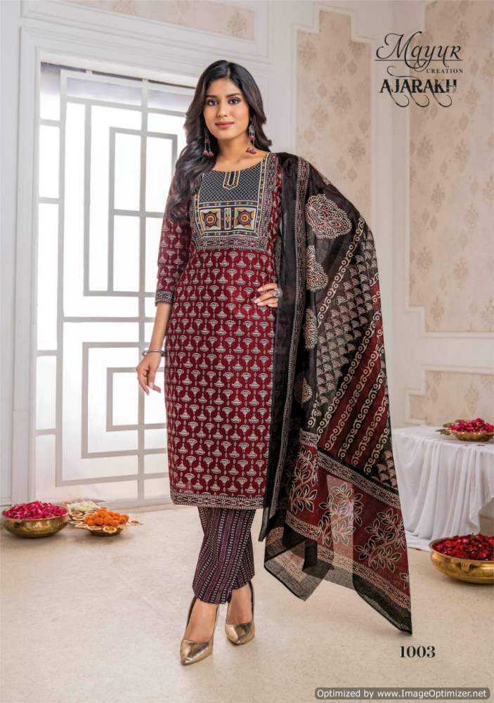 Mayur Ajarakh Wholesale Printed Pure Cotton Neck Embroidery Dress Material