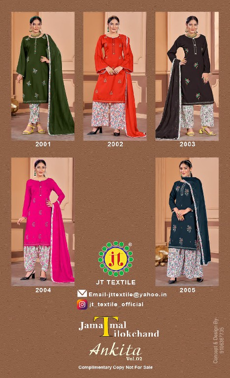 JT Ankita Vol-2 Wholesale Rayon Fabrics With Work Dress Material