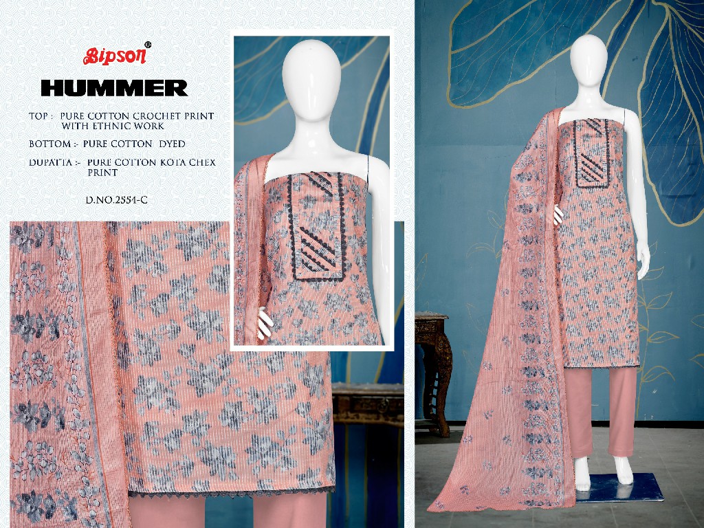 Bipson Hummer 2554 Wholesale Pure Cotton With Ethnic Work Dress Material