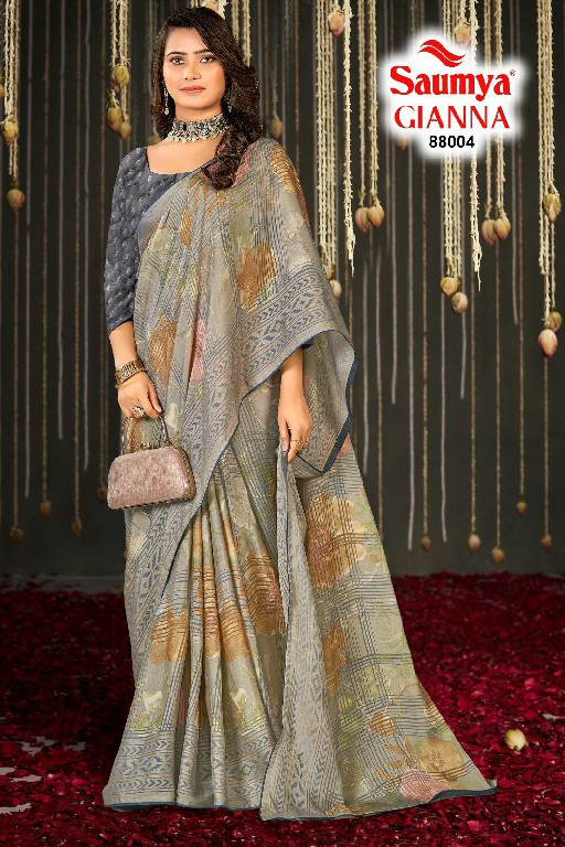 Saumya Gianna Wholesale Dull Moss Brasso Party Wear Indian Sarees