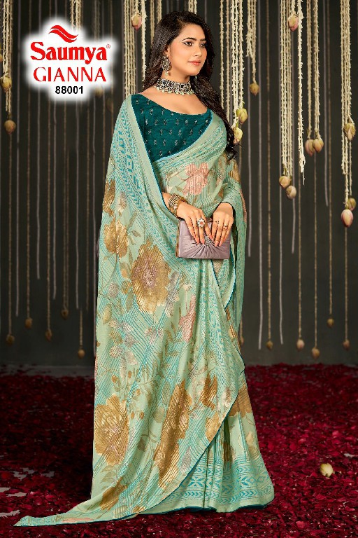 Saumya Gianna Wholesale Dull Moss Brasso Party Wear Indian Sarees