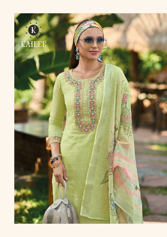Kailee Summer Garden Wholesale Pure Cotton With Self Pattern Kurti With Pant And Dupatta