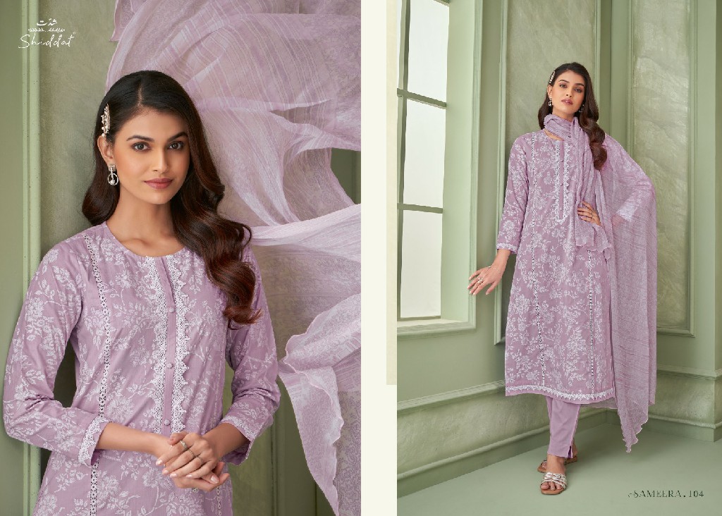 Shiddat By Esta Sameera Wholesale Block Cotton With Lace Work Dress Material