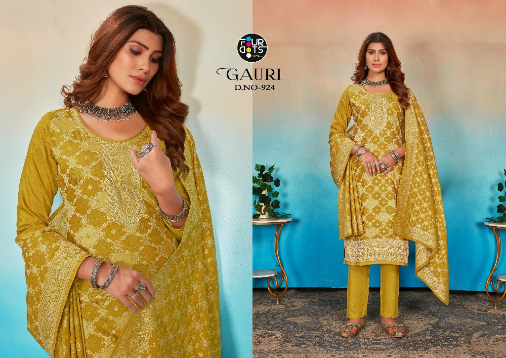 Fourdots Gauri Wholesale Pure Muslin Lakhnavi Jacquard Dress material