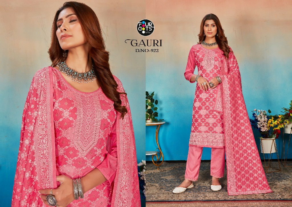 Fourdots Gauri Wholesale Pure Muslin Lakhnavi Jacquard Dress material