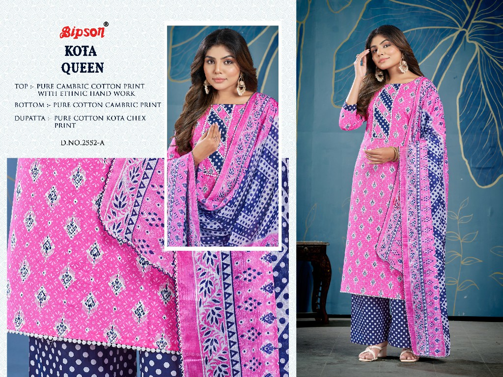 Bipson Kota Queen 2552 Wholesale Pure Cotton Cambric With Ethnic Hand Work Dress Material