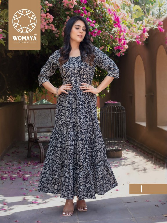 Womaya Vibrance Floral Part-2 Wholesale Pure Cotton Gown With Handwork Kurtis Combo
