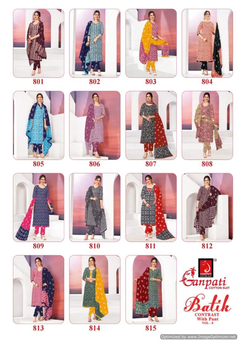Ganpati Batik Contrast Vol-8 Wholesale Readymade Cotton Suits