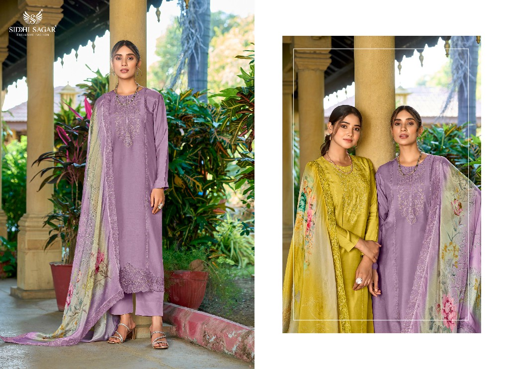 Siddhi Sagar Palak Wholesale Pure Bemberg Musline Silk With Embroidery Dress Material