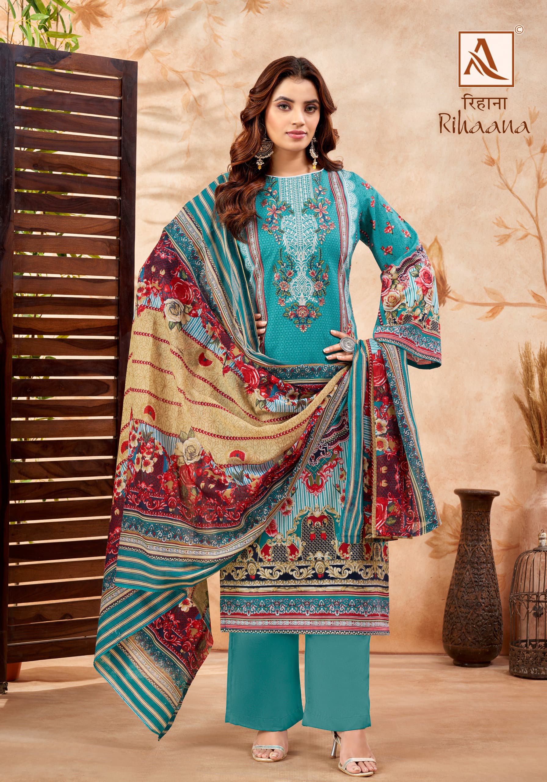 Alok Rihaana Wholesale Pure Cambric Cotton With Embroidery Dress Material