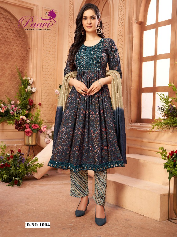 PAAVIS VANAYA VOL 6 NYRA CUT HEAVY SEQUENCE WORK PATI TOP BOTTOM AND DUPATTA SET