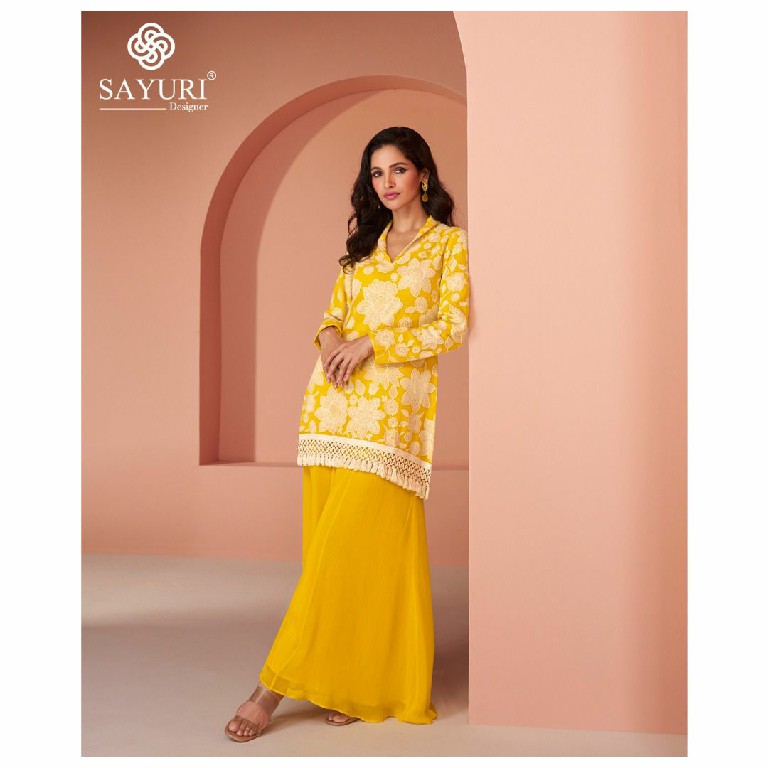 INAYAA BY SAYURI WESTERN LOOK COTTON SILK GEORGETTE TOP WITH PLAZZO PANT PAIR