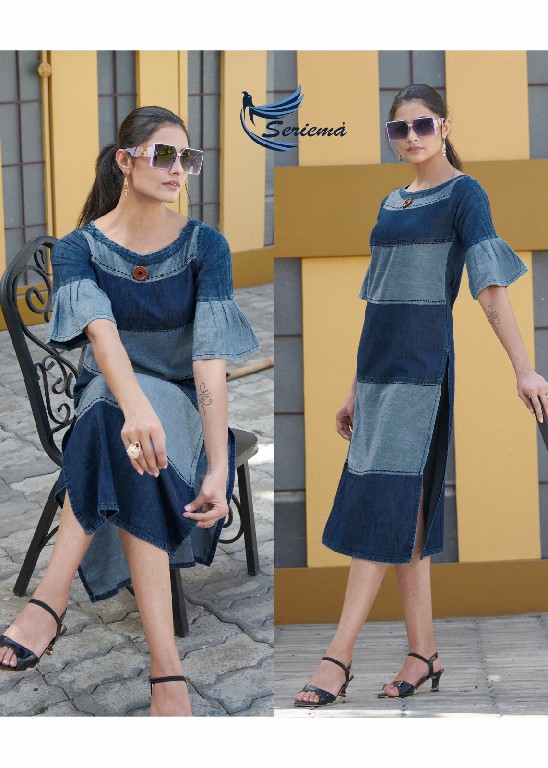 SERIEMA PRESENT KUMB CAPTURE 6 COTTON HANDWORK WITH DIFFERENT SHADES OF FULL STITCH DENIM KURTI