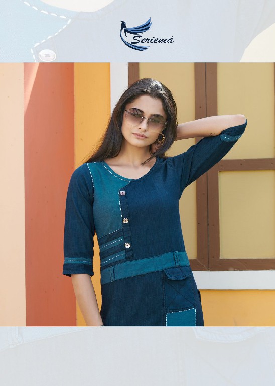 SERIEMA PRESENT KUMB CAPTURE 6 COTTON HANDWORK WITH DIFFERENT SHADES OF FULL STITCH DENIM KURTI