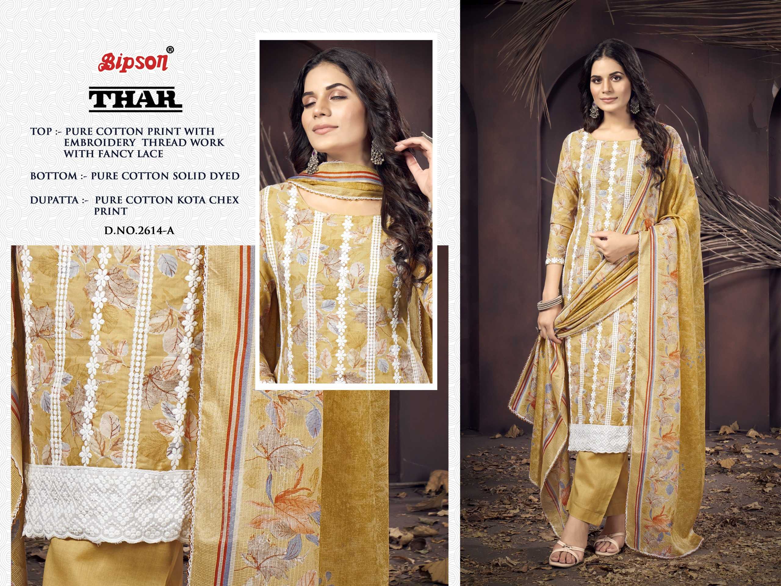 BIPSON PRINT THAR 2614 PURE COTTON WITH THREAD WORK EMBROIDERY WORK UNSTITCH SALWAR KAMEZ