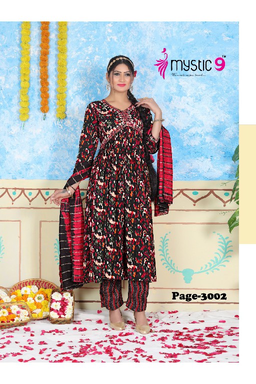 MYSTIC 9 POOJA VOL 3 READYMADE OCCASION WEAR ALIA CUT KURTI PANT DUPATTA