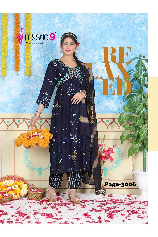 MYSTIC 9 POOJA VOL 3 READYMADE OCCASION WEAR ALIA CUT KURTI PANT DUPATTA