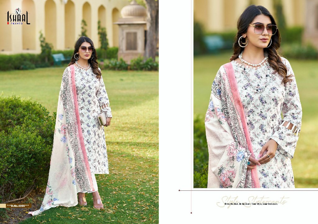 Ishaal Kesariya Vol-4 Wholesale Pure Lawn Cotton Printed Dress Material